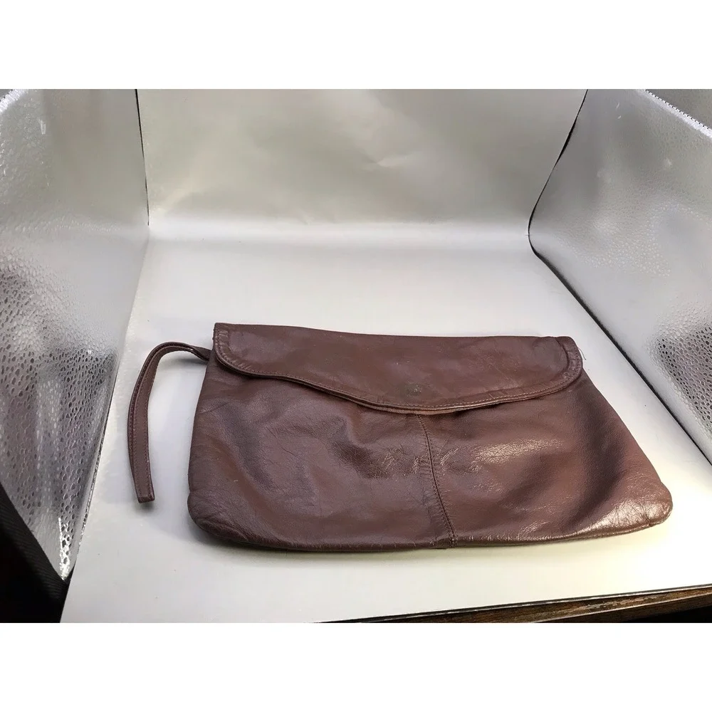 Brown Clutch Wristlet Purse Bag Genuine Leather? Y2K Made‎ In Korea
